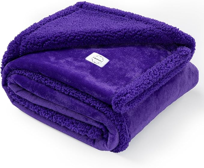 Purple Cuddy Blanket for Dogs and Cats Fluffy Calming Blankets for Couch Covers Waterproof Jacquard Sherpa Fleece Cover Puppy Leakproof for Sofa Bed Mats Reversible Washable Warm-Purple,M-57x40in