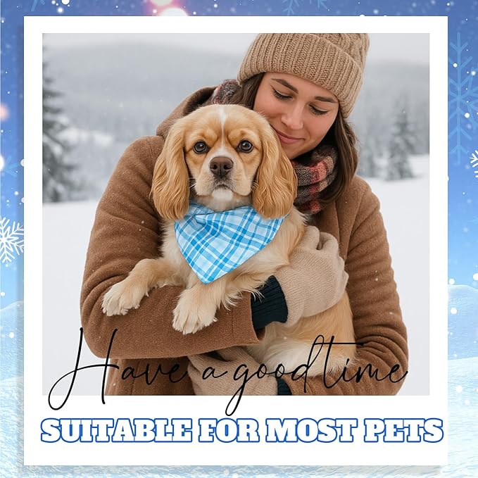 Abbylike 50 Pcs Winter Plaid Dog Bandanas Bulk Blue Bandanas for Dogs Triangle Kerchief Bibs Scarf Set for Pet Winter Costume Photo Props Accessories Pet Shops (19.7 x 13.8 x 13.8 Inch)