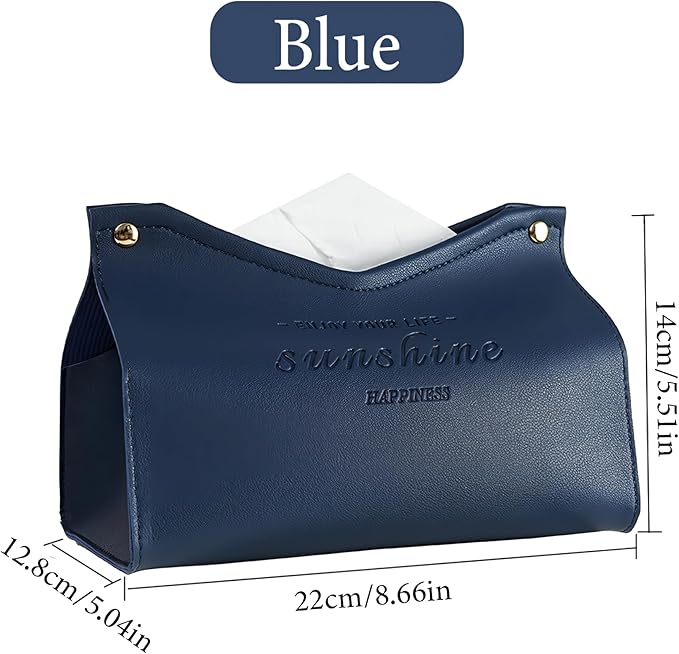 Beleda PU Leather Tissue Box Cover Rectangle Car Living Room Bedroom Kitchen Home Office Desktop Cute Tissue Box Decoration Modern Minimalist Nordic Napkin Holder Medium Tissue Organizer Box (Blue)