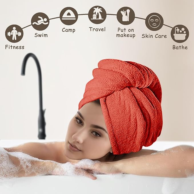YHPDYL 3 Pack Microfiber Hair Towel Wrap for Women, Fast Drying Hair Turban with Button, Anti-Frizz Large Hair Towel for All Hair Styles, Soft & Absorbent Hair Drying Towel(Red,Bule,Purple)