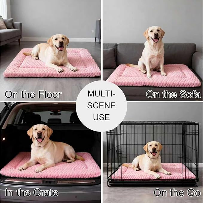 Fogkiss Dog Bed Mat, Reversible Dog Crate Pad - Washable Kennel Mat with Soft Support Foam, Flat Kennel Pad for Dogs & Cats, Double Pet Bed Perfect for Cage (Pink, 35" L x 23" W x 0.8" Th)