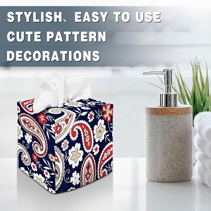 Tissue Box Cover Square Decorative Tissue Box Holder Cute Funny Cube Tissue Case Cover-Paisley Floral Tissue Box Cover