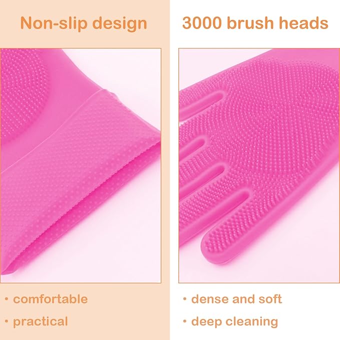 Yintoper Pet Grooming Gloves, Dog Bathing Gloves with High-Density Teeth, Heat Resistant Silicone Cat Hair Remover with Enhanced Five Finger Design, Bathing and Massaging for Dogs and Cats (Pink)