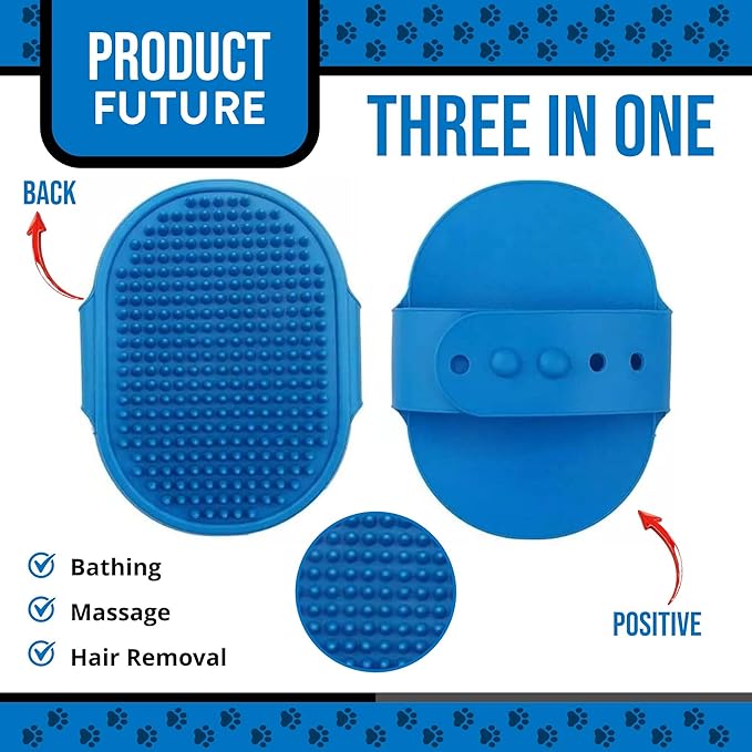 HappiTails Pet Grooming Glove & Dog Bath Brush Set – Deshedding Gloves for Cats & Dogs + Silicone Scrubber – Grooming Mitts for Bath, Shedding & Massage – Blue
