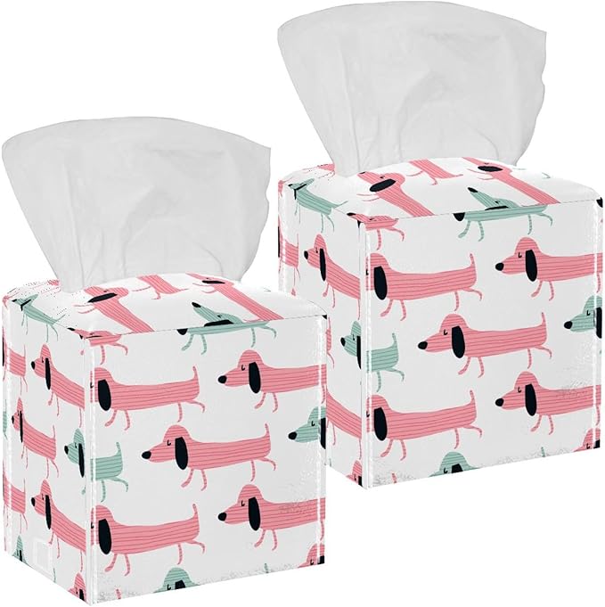Set of 2 Velvet Tissue Box Covers - Waterproof Dutch Flannel Fabric, Fits 5x5x5in Boxes, Decorative Storage for Living Room, Bathroom, Office