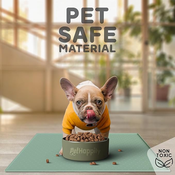 PetHappily Dog Food Mat - Raised Edges Dogs Mat for Food and Water Prevent Spill, Waterproof Cat Food Mats Protect Floors, Easy Clean Dog Bowl Mats for Food and Water, Silicone Pet Food Tray