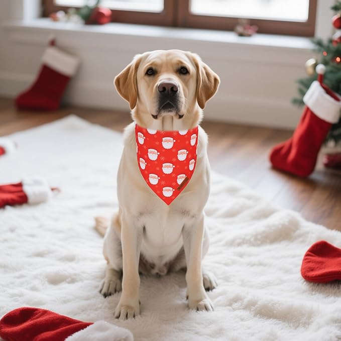 ADOGGYGO Red Christmas Dog Bandanas, Santa Reindeer Print Pet Scarf, Premium Durable Fabric, Red Christmas Bandanas for Extra Large Dogs (X-Large)
