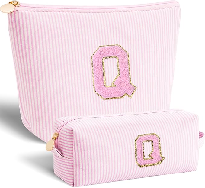 Btffitting Personalized Makeup Bag for Women Girls - Fashion Cosmetic Bag Trendy Travel Toiletry Bag with Initials Letter - Teen Gifts - Pink,Q