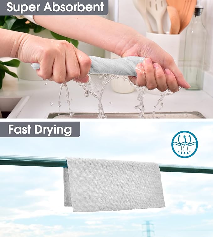 KitchLife Microfiber Cleaning Cloth Roll, 100 Pack - Tear-Away Microfiber Paper Towels, Lint-Free, Reusable, Washable for Kitchen, Car, Dishes, and Sensitive Surfaces (Light Gray)