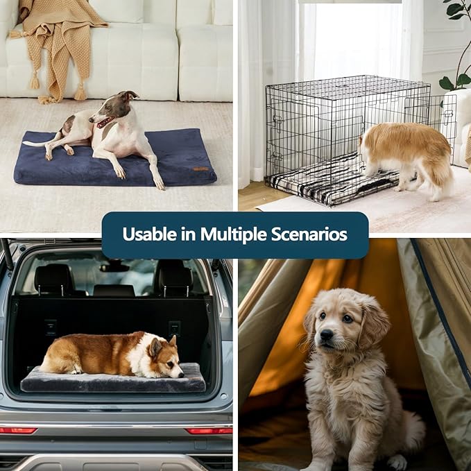 LIORCE Dog Crate Pad - Dog Bed Large Sized Dogs with Removable Washable Cover and Waterproof Lining - Memory Foam Pet Bed for Crate - Reversible Kennel Mat (Cool & Warm), 36-inch, Dark Grey