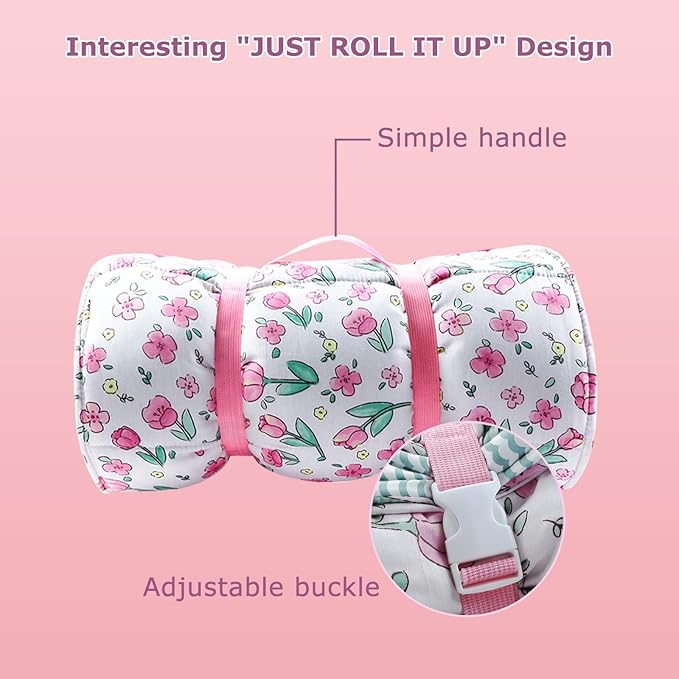 Hi Sprout Toddlers Nap Mat with Removable Pillow and Soft Blanket, Lightweight Daycare Preschool Kindergarten Sleeping Bag, Travel Slumber for Kids Girls Boys