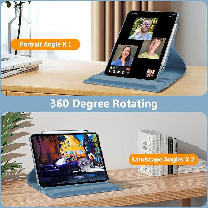 Fintie Rotating Case for iPad Air 13-inch (M3) 2025, (M2) 2024-360 Degree Swiveling Protective Stand Cover with Pencil Holder, Auto Wake/Sleep, Ocean Blue