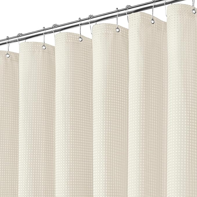 Inhousolu Fabric Shower Curtain Waffle Weave, 230 GSM Heavy Duty, Weighted Hem, 12 Metal Hooks, Water Repellent, Machine Washable, Hotel Spa Luxury Bath Curtain Set, 60 x 72 Inch, Ivory