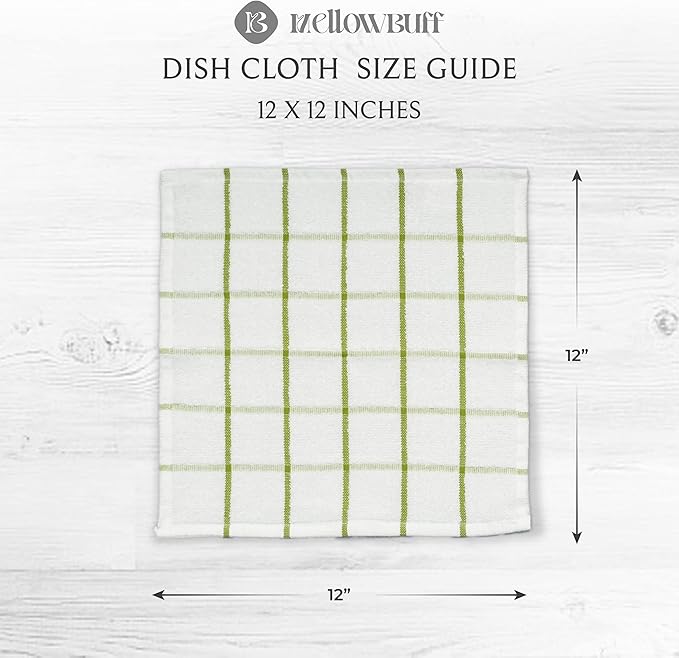 Mellow Buff 100% Cotton Terry Dish Cloth & Dish Towel, 6 Pack, Super Soft and Absorbent Kitchen Towels, Perfect for Kitchen Cleaning and Dish Washing (Green (DT and DC Combo))