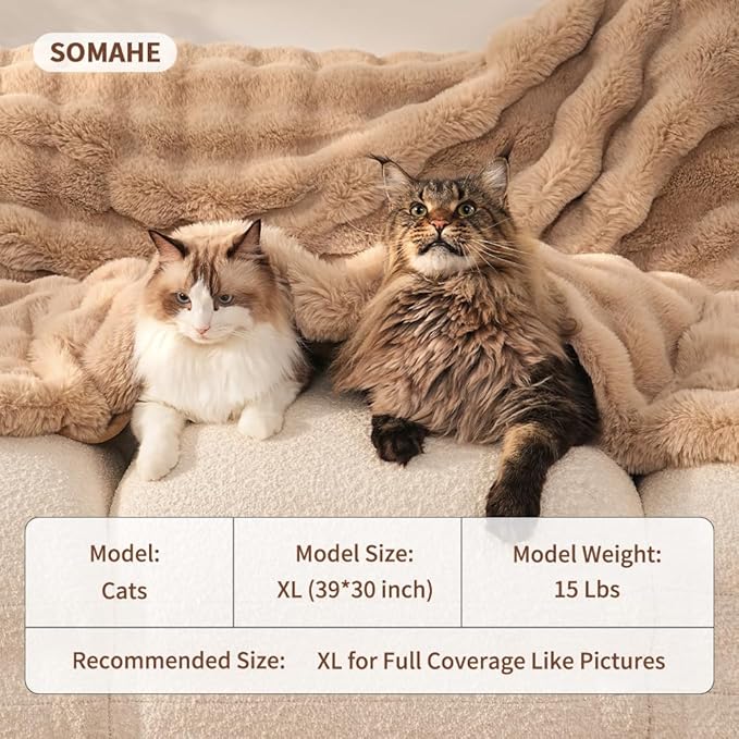 SOMAHE Self-Warming Cat Blanket for Indoor Cats & Small Dogs, Dual-Side Sherpa Plush Throw, Anti-Static Shared Couch Mat for Crate & Travel, Machine Washable No Shrink, 28x22 Inch Coffee