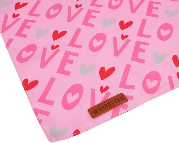 ADOGGYGO Valentine Dog Bandana, Heart and Love Pet Scarf, Premium Durable Fabric, Red Pink Valentine Bandanas for Large and Extra Large Dogs (X-Large)
