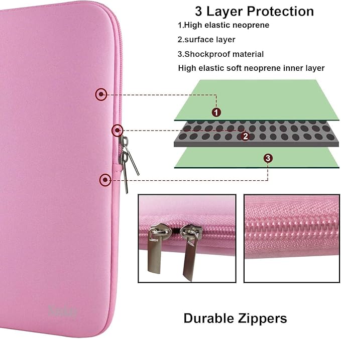14 Inch Laptop Sleeve, Resistant Neoprene Laptop Sleeve/Notebook Computer Pocket Case/Tablet Briefcase Carrying Bag for 14 inch HP, Lenovo, Asus Notebook, Ultrabook, Pink