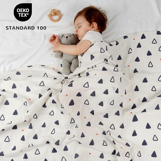 HECCEI Muslin Swaddle Blankets - Baby Muslin Blanket Large Swaddles 47 x 47 inches Breathable & Soft Baby Receiving Blanket Gender Neutral for Newborn Boys Girls, Tiny Sails