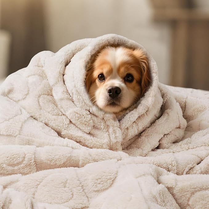 Luciphia Waterproof Dog Blanket for Medium Large Dogs Washable Bed Couch Protector Soft Fluffy 3D Heart Jacquard Pet Blanket with Sherpa Fleece Cozy Calming Throw Blankets, Beige 85x57 inch