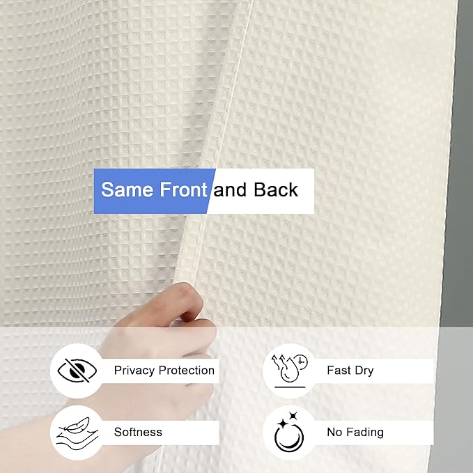 OVZME Stall Fabric Shower Curtain Set - 36x72, Waffle Weave 230GSM Heavy Duty Small Fabric Shower Curtains for Narrow Size, Machine Washable Bath Curtain with 12 Plastic Hooks, 36x72 Inch, Cream