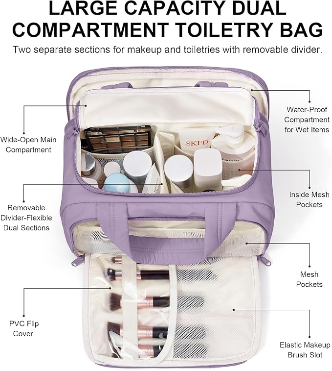 Bagstellar Travel Toiletry Bag, Lightweight Wide-open Large Puffy Toiletry Bag for Women, Quilted Makeup Bag Organizer Water-resistant Cosmetic Bag with Handle for Toiletries, Essentials, Accessories