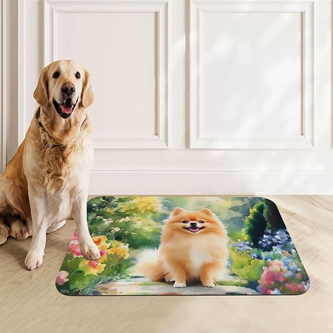 Pomeranian Food Mat for Floors Waterproof,Quick Dry Anti-Slip Dog Bowl Mats for Food and Water,Pet Feeding Mats,Pet Placemat for Messy Drinkers to Protect Floors,Pets Supplies 23.62×15.75in