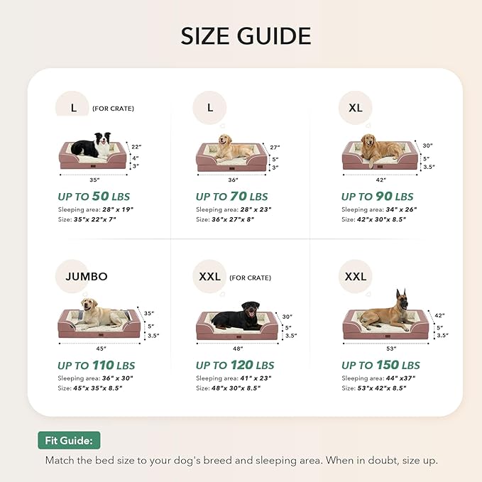 Casa Paw Orthopedic Dog Beds for Large Sized Dogs, Waterproof Memory Foam Large Pet Bed with Sides 35x22Inch, Non-Slip and Egg-Crate Foam Big Dog Couch Bed with Removable Washable Cover, Pink