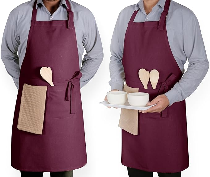 Native Fab Kitchen Apron 2 Pack - 100% Cotton Adjustable, Durable Apron with Pockets, Perfect for Cooking, Baking, Grilling