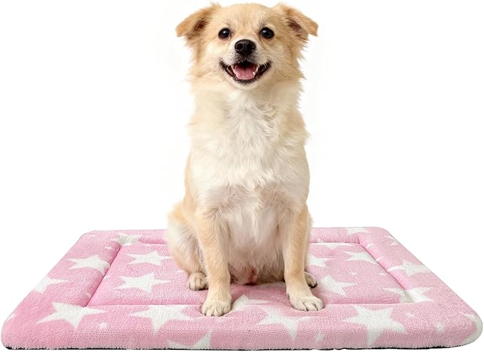 Wittop Washable Dog Bed Plush Orthopedic Outdoor Crate Mat with Non-Slip Bottom,Luxe Soft Kennel Pad for Pets, Pink (Upgraded Version-Pink-Star, Upgraded Version(M)(30.0" L x 20.0" W x 1.5" Th))