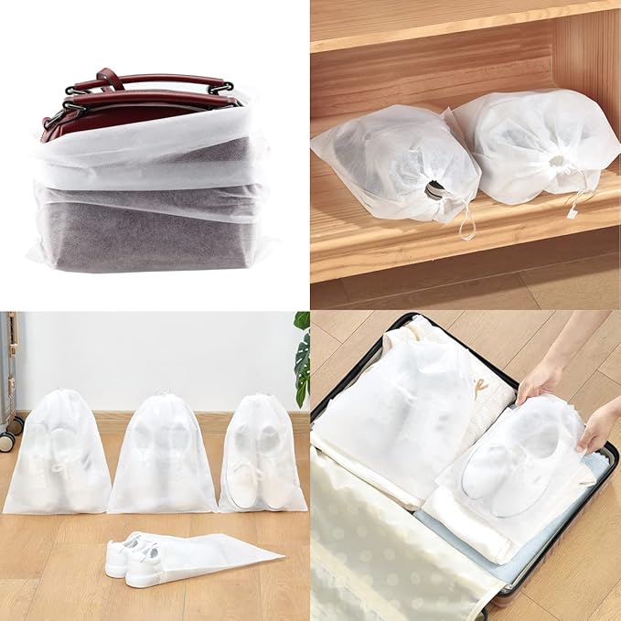 Ginojex Travel Shoe Bags 10Pcs Non-woven Fabric Storage Bags Portable Dust Cover Pouch Packing Bags with Drawstring (Medium)