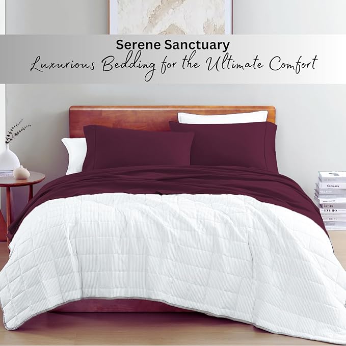 LANE LINEN Sustainably Produced 100% Organic Cotton Twin Bed Sheet Set, Soft & Breathable Naturally Cool Temperature Regulating Twin Sheet Set, Low Pilling Fade Resistant Bed Sheets- Windsor Wine
