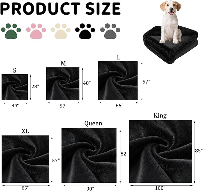 Waterproof Pet Blanket, Flannel Dog Blanket, Liquid Urine Leak-Proof, Furniture Protection Pads, Double-Sided, Large Space, Suitable for Small, Medium, Large Dogs, Cats, Black, M(57" x 40")