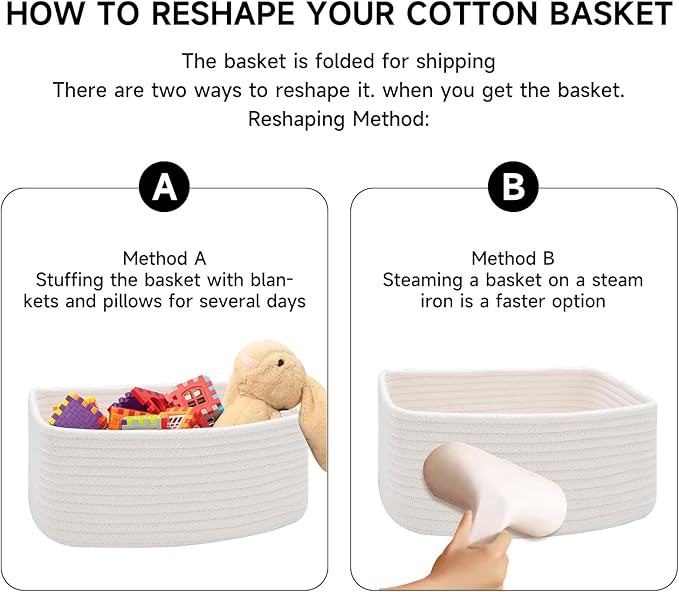 MiniArk Small Storage Baskets for Organizing | Closet Organizer Bins | Shelf Toy Basket | Woven Rope Baskets | Cube Decorative Box | Shallow Basket | 11.5x7.5x4.7” | 4 Packs Off White