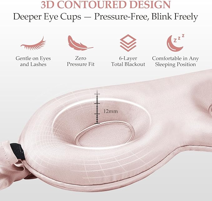 SGMSILK 100% Mulberry Silk Sleep Mask for Unisex, 22 Momme 3D Silk Contoured Eye Mask, Breathable Light Blocking Blindfold with Adjustable Strap, Blackout Eye Cover for Travel, Pink