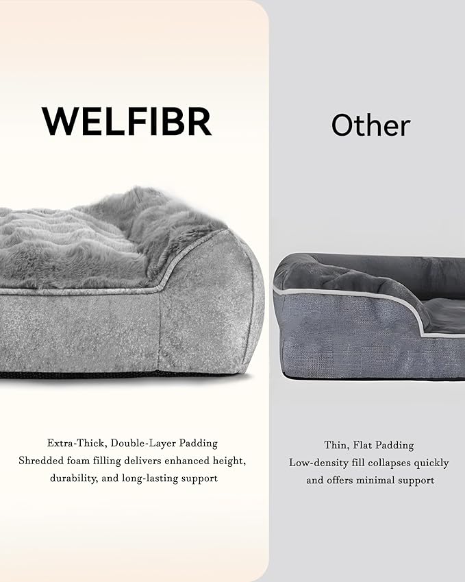 Welfibr XL Orthopedic Dog Bed Extra Large Dogs Bed, Thick Supportive Pet Couch with Sides, Dog Beds for Large Sized Dogs, Large Pet Sofa with Washable Removable Cover, Nonskid Bottom, Grey, 48"