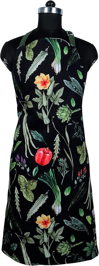 AMOUR INFINI Cotton Kitchen Apron with Adjustable Strap & Waist Ties Reusable Spring Aprons for Baking, Cooking, Gardening (27.5 x 33 Inches - My Garden Apron)