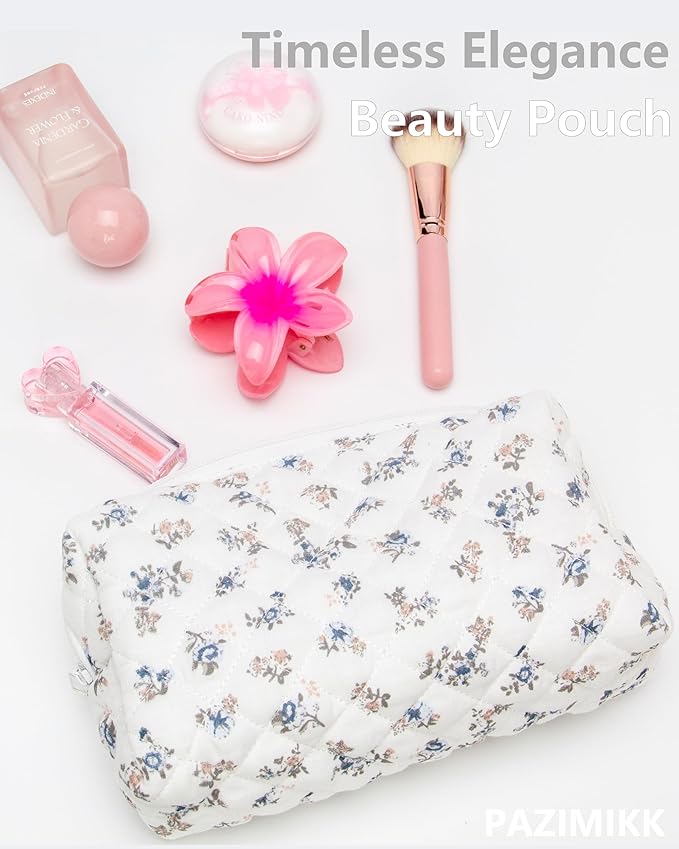 PAZIMIIK Vintage Quilted Makeup Bag Cosmetic Pouch for Brushes Pencils and Travel Make Up Accessories for Women and Girls Gauze Hyacinth