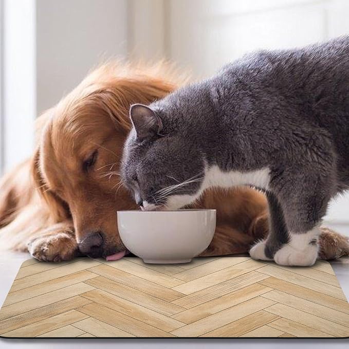 Dog Food Mats for Floors Waterproof, Dog Cat Water Bowl Mats Pet Feeding Absorbent Mat Dog Cat Pet Placemats for Food and Water Wood 12 * 20 inch