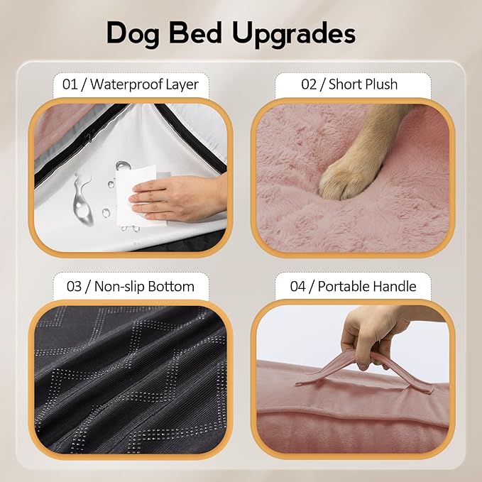 MEKIY Large Dog Bed - XL Orthopedic Egg-Crate Memory Foam Dog Beds with Removable Washable Cover, Waterproof Pet Beds with Non-Slip Bottom, Pink