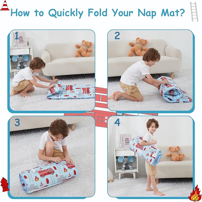 Toddler Nap Mat with Pillow and Blanket, Extra Large Rolled Napping Mats,Toddler Sleeping Bag for Daycare,Kids Sleeping Bags for Sleepover,Toddler Sleeping Bag Camping
