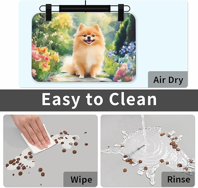 Pomeranian Food Mat for Floors Waterproof,Quick Dry Anti-Slip Dog Bowl Mats for Food and Water,Pet Feeding Mats,Pet Placemat for Messy Drinkers to Protect Floors,Pets Supplies 23.62×15.75in