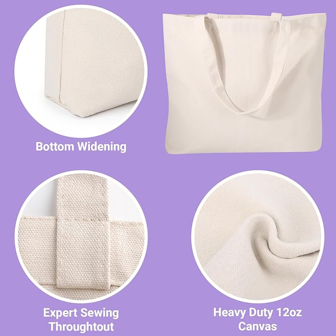 Segarty Small Canvas Tote Bag for Women, 12 Pack 15.75x11.8x3.9 Blank Canvas Tote Bags, Reusable Tote Bag with Natural Cotton and Shoulder Strap, Bulk for DIY, Grocery Shopping, Beach, Travel，Gift