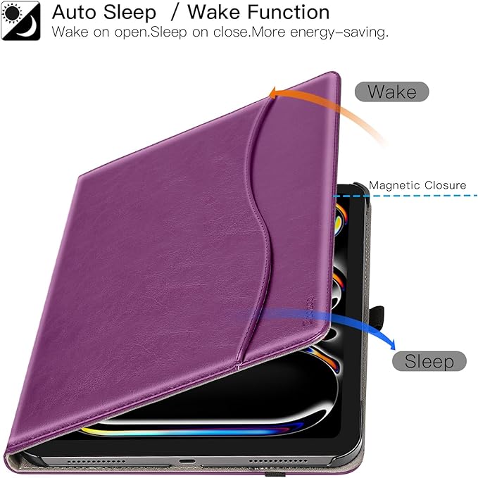ZtotopCases for New iPad Pro 11 Inch Case 2024 (M4), Premium PU Leather Smart Cover with Auto Wake/Sleep,Multiple View Angles with Hand Strap and Pocket for iPad Pro 11 5th Gen,Purple