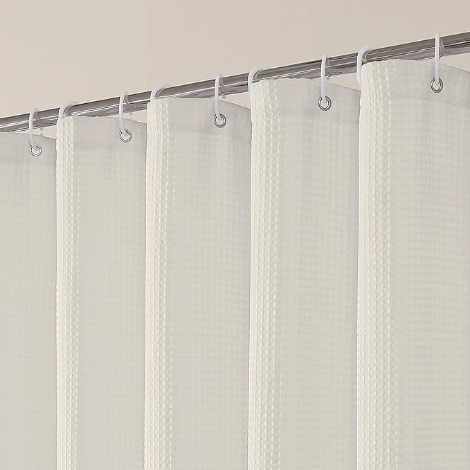 OVZME Stall Fabric Shower Curtain Set - 36x72, Waffle Weave 230GSM Heavy Duty Small Fabric Shower Curtains for Narrow Size, Machine Washable Bath Curtain with 12 Plastic Hooks, 36x72 Inch, Cream