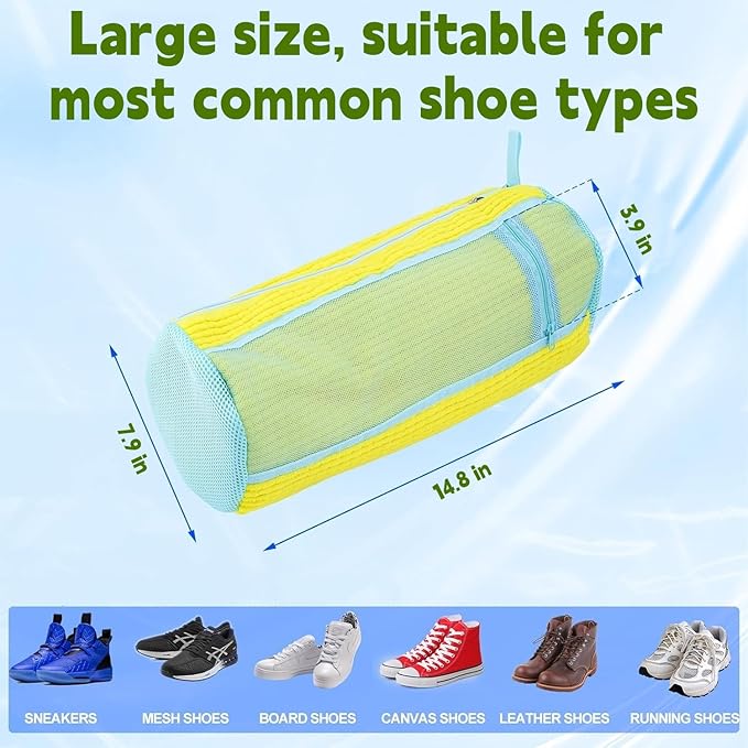 LOJWRY Shoe Washing Machine Bag 2 Pcs XL, Shoe Laundry Bag for Washer with Self-Locking Zipper, 360°Deep Clean Effectively Protects Shoes Suitable for Sneaker, Tennis and Other Types of Shoes (Yellow)