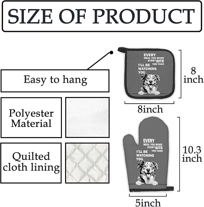 Australian Shepherd Dog Oven Mitts and Pot Holders Sets, Australian Shepherd Gifts Kitchen Accessories Sets,Funny Dog Every Meal You Make Heat Resistant Oven Glove Potholders for Kitchen Baking