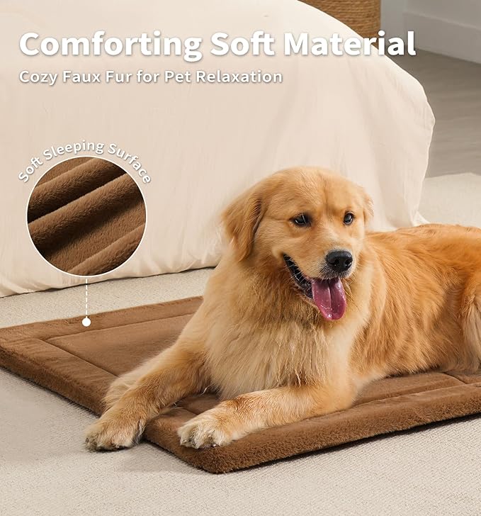 MADE 4 PETS Dog Crate Pad Bed for Extra Large Dogs, Washable & Reversible, Anti-Slip Kennel Mat for Cozy Sleeping, Soft Fluffy Dog Bed for Indoor & Outdoor Use, 48"x30", Brown