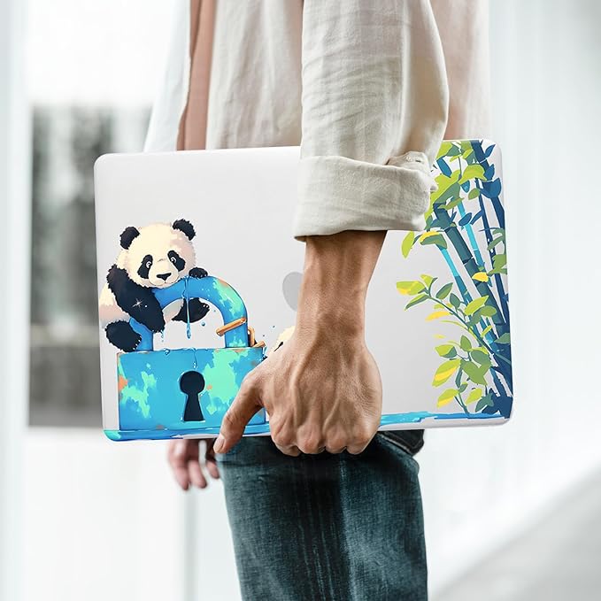 BYCeKe Cute Panda Print Case for MacBook Air 13 inch 2022-2025 M4 A3240 M3 A3113 M2 A2681,for Mac Air13 M4 Sturdy Pattern Plastic Clear Hard Shell&Keyboard Cover for MacBook Air13.6 Case,Cute Panda