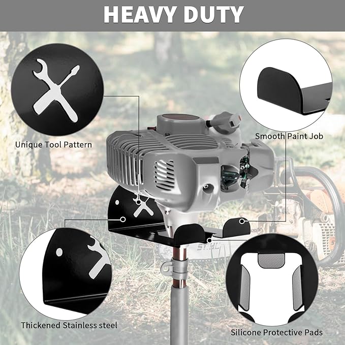 Upgraded Trimmer Rack Wall Mount - 8" Heavy Duty Weed Eater Hanger for Garage Wall Bracket, Garden Power Tool Holder Organizer Hooks for Grass Trimmer, Hedge Trimmer, Leaf Blower and Chainsaw, Black