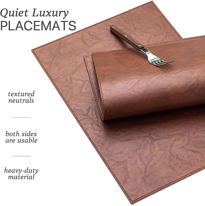 Faux Leather Placemats Set of 12 Vinyl Washable Wipeable Table Mats for Kitchen Dining Table Heat Resistant Waterproof Indoor/Outdoor Placemats Non-Slip Easy Clean Place Mats (Reddish Brown)